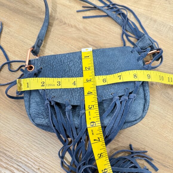 Free People Blue Faux Leather Fringe Bag Festival Bohemian - Picture 9 of 9